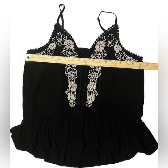 Anthro Love On A Hanger Floral Boho Chic Embroidered Peplum Cami Top Black Small - Picture 12 of 16